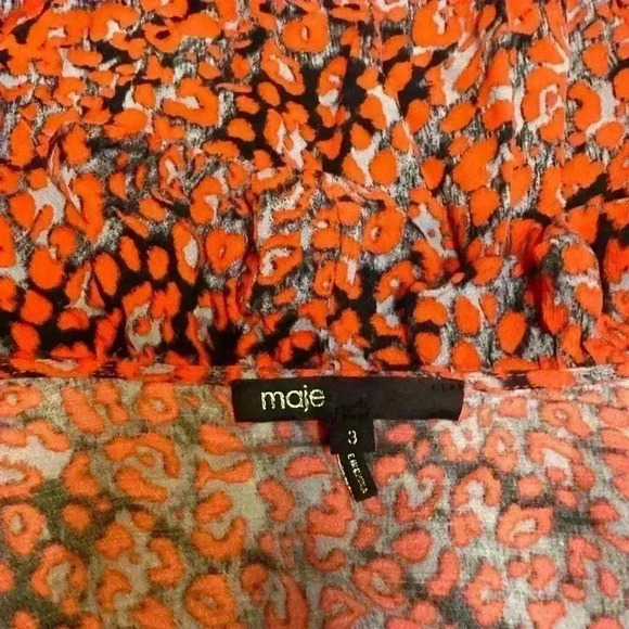 Maje Lito Wrap Blouse with Ruffles Leopard Animal Print Red Leopard, size 3 - Picture 7 of 10